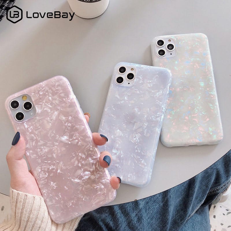 Glitter Dearm  Conch Shell Phone Case For iPhone 11Pro Max, XR, XS Max, 8 7 6 6s Plus Clear Soft TPU Silicone Cover
